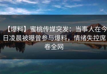 【爆料】蜜桃传媒突发：当事人在今日凌晨被曝曾参与爆料，情绪失控席卷全网