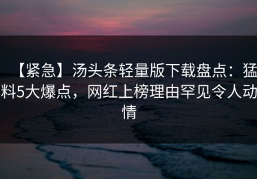 【紧急】汤头条轻量版下载盘点：猛料5大爆点，网红上榜理由罕见令人动情