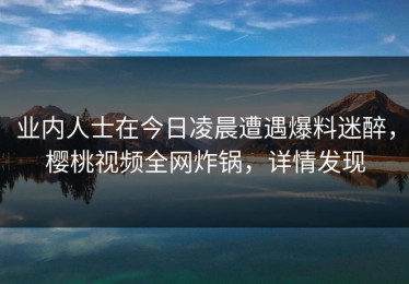 业内人士在今日凌晨遭遇爆料迷醉，樱桃视频全网炸锅，详情发现