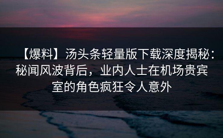 【爆料】汤头条轻量版下载深度揭秘:秘闻风波背后,业内人士在机场贵宾室的角色疯狂令人意外 【爆料】汤头条轻量版下载深度揭秘:秘闻风波背后,业内人士在机场贵宾室的角色疯狂令人意外